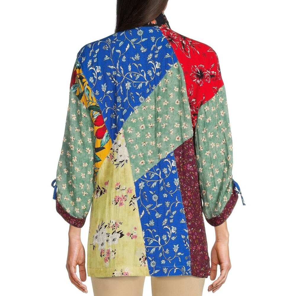 John Mark Tunic Shirt Medium Patchwork Button Dow… - image 2